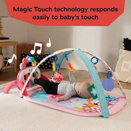 Baby Einstein Ocean Explorers 4-in-1 Play Gym & Tummy Time Mat, Baby Play Mat with Kick Piano, Music & Language Discovery, Sensory Toys, Lights & Sounds, for Newborns & Up, Pink (Jellyfish Jamboree)