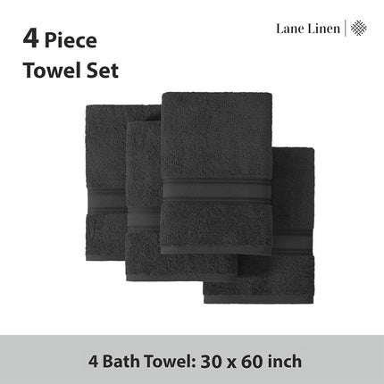 LANE LINEN 100% Cotton Bath Towels 4 Pack (30"x60") - Zero Twist, Mercerized Cotton Large Towel Set for Bathroom - Quick Dry, Soft & Absorbent Large Bath Towel Set - Oeko Tex Certified - Black Towels