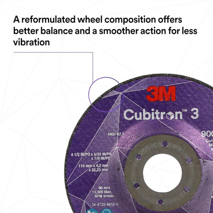3M Cubitron 3 Cut and Grind Wheel, 88990, 36+, T27, 5 in x 1/8 in x 5/8 in-11, Pack of 10, ANSI, Longer Life, Faster Cut, Back-Gouging, Fillet Weld Removal, Cutting, Grinding