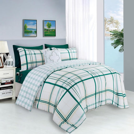 Elegant Comfort Silky Soft 8-Piece Plaid Lodge Bed-in-a-Bag Comforter Set, Includes 4pc Smart Sheet Set, Comforter, Decorative Pillow, Matching Pillowcases and Shams - Twin/Twin XL, Emerald Green