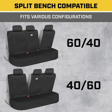 Caterpillar EasyFit Back Seat Cover for Cars Trucks SUV, Split Bench Rear Protector with Neoprene Padding, Water-Resistant Adjustable Dogs, Durable Interior Cover in Black