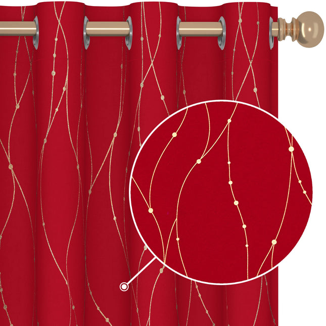 Deconovo Blackout Christmas Curtains Golden Printe