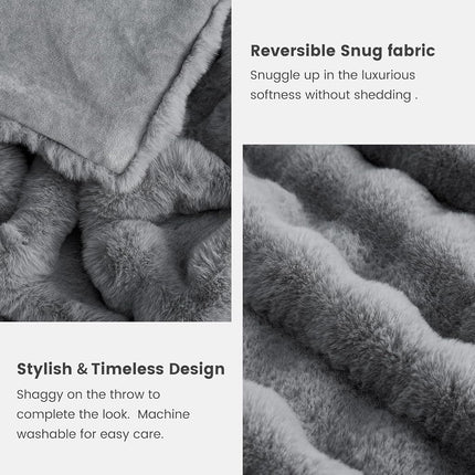 Cozy Bliss Faux Fur Throw Blanket for Couch, Bubble Plush Blanket Twin Size, Fuzzy Soft & Thick Blanket for Bed Sofa Living Room, 152.4 x 203.2cm Grey