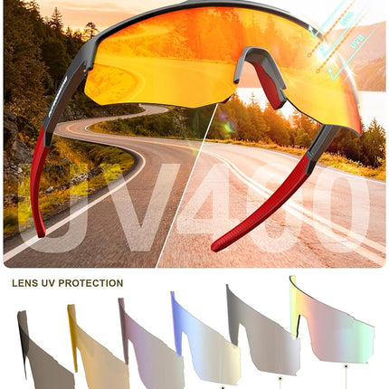 OUKEMAX Polarized Sports Sunglasses for Men Women, UV400 One-Piece Lens Sport Shades for Baseball, Running, Cycling, Fishing Black-Transparent Black-Silver