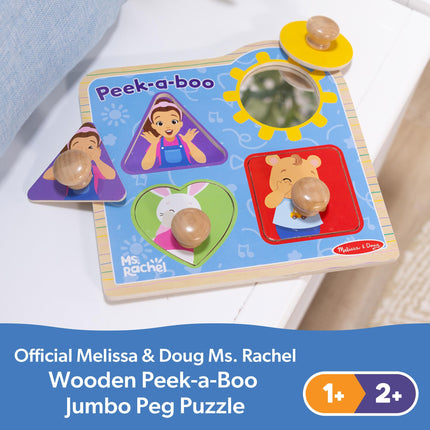 Melissa & Doug Ms. Rachel Wooden Peek-a-Boo Jumbo Peg Puzzle | Learning Toy for Kids | Age 1+ - FSC Certified