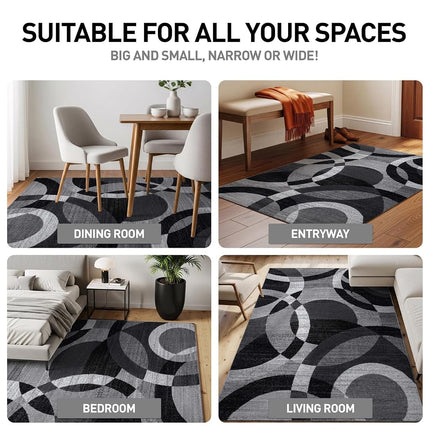 Rugshop Contemporary Abstract Circles Perfect for high Traffic Areas of Your Living Room,Bedroom,Home Office,Kitchen Round Area Rug 8' Gray