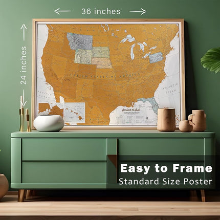 Maps International Scratch Off Map of The US – USA Wall Map – Scratch Off – Detailed Cartography - US States - National Parks - 36 x 24