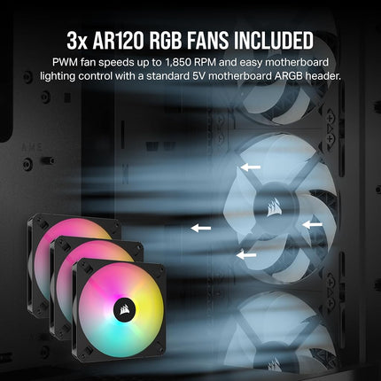 CORSAIR 3000D RGB AIRFLOW Mid-Tower PC Case – 3x AR120 RGB Fans – Three-Slot GPU Support – Fits up to 8x 120mm Fans – High-Airflow Design – Black