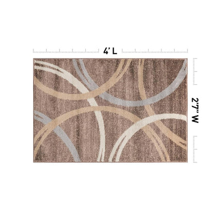 Alfombra decorativa moderna con diseño de círculos ondulados de Rugshop, alfombra resistente a la decoloración para entrada, baño o espacios pequeños, marrón, 2'7" x 4'