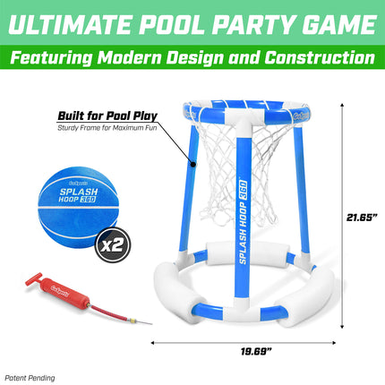 GoSports Splash Hoop 360 Juego de baloncesto flotante para piscina - Incluye aro, 2 balones y bomba - Azul