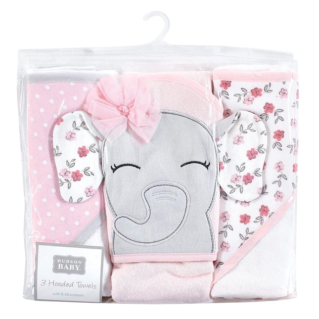 Hudson Baby Unisex Baby Cotton Rich Hooded Towels, Floral Pretty Elephant, One Size