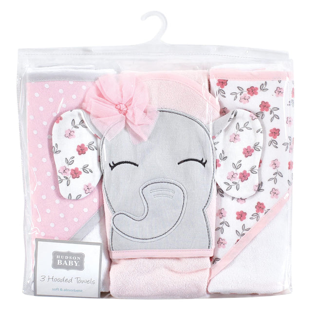 Hudson Baby Unisex Baby Cotton Rich Hooded Towels, Floral Pretty Elephant, One Size