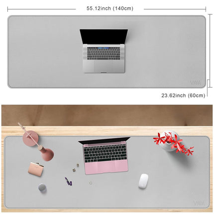 Desk Mat on top of Desks, Vyaaa 140 x 60cm PU Leather Desk Mat, Large Desk Blotter Pad for Office, Home, Gaming, Computer, Laptop, Keyboard and Mouse - Light Gray