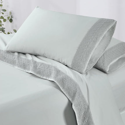 Modern Threads Pacific Coast Textiles 3 Piece Crochet LACE Microfiber Sheet Set SEAMIST Twin, Microfibre, Sea Mist