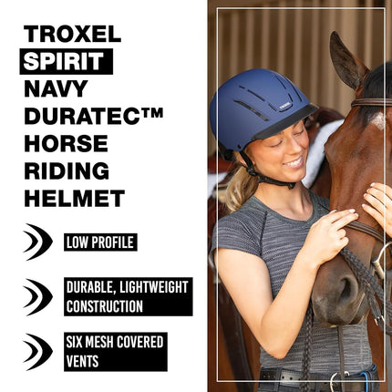 Troxel Spirit Full Coverage Horse Riding Helmet, Low-Profile Adjustable Design, Safety Horseback Riding Gear, Medium (7 - 7-3/8), Navy Duratec