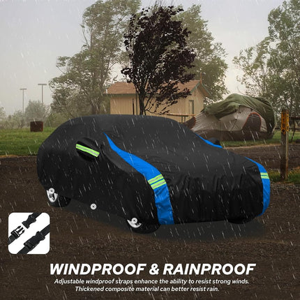 Avecrew Car Cover Waterproof All Weather for Automobiles, Outdoor Heavy Duty Full Exterior Covers for Sedans Up to 177/'' L, Black-Blue, RZ-21-3M