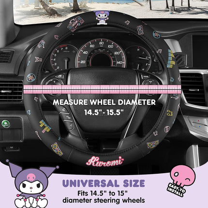 Sanrio Hello Kitty and Friends Kuromi Black Car Steering Wheel Cover, Universal Fit Cute Accessories