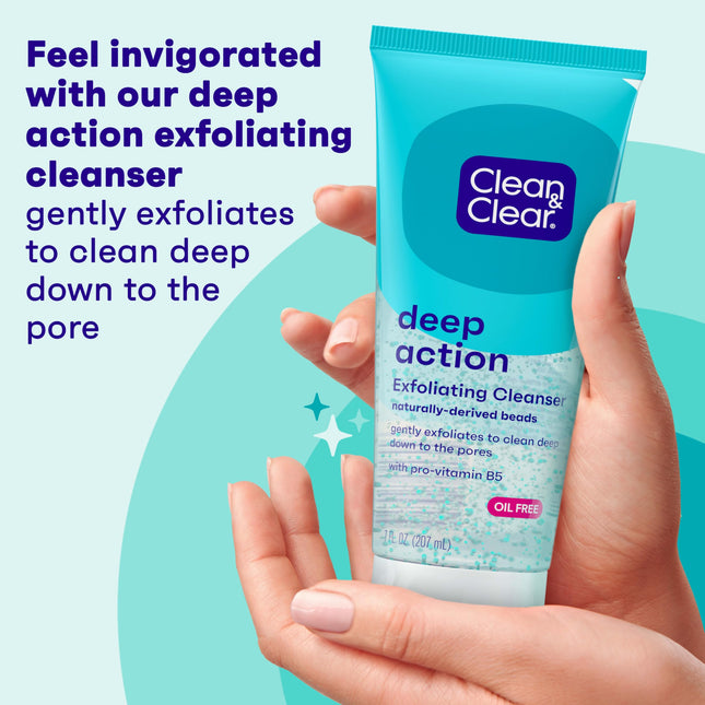 Exfoliante facial de acción profunda sin aceite Clean & Clear, limpiador facial refrescante para una limpieza profunda de poros, 198 g