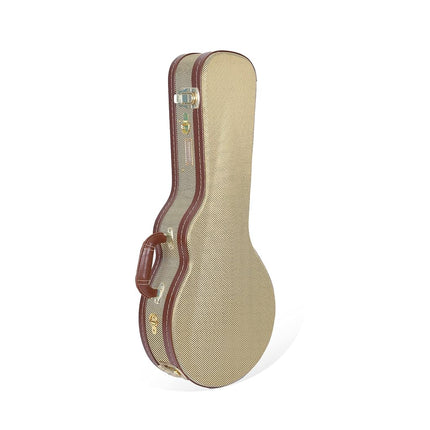 Crossrock Hard-Shell Wooden Case, Designed for F-Style Mandolin, Wooden Hardshell, Sponge Lining, Metal Feet, Storage Space with Removable Shoulder Straps-Tweed(CRW700MFTW)