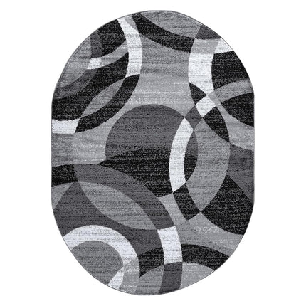 Rugshop Gray Modern Geometric Oval Rug, Abstract Circles, High-Traffic, Non-Shedding, for Living Room, Bedroom and Home Office, 5' x 7' Oval