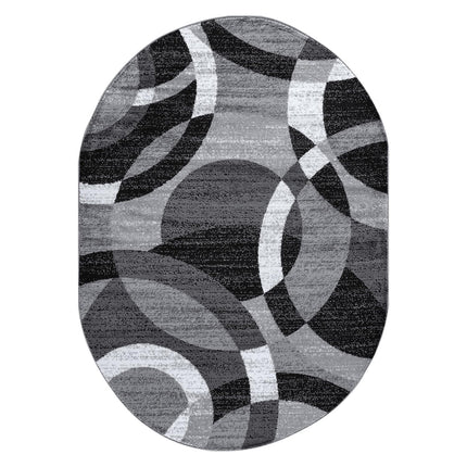 Rugshop Gray Modern Geometric Oval Rug, Abstract Circles, High-Traffic, Non-Shedding, for Living Room, Bedroom and Home Office, 5' x 7' Oval