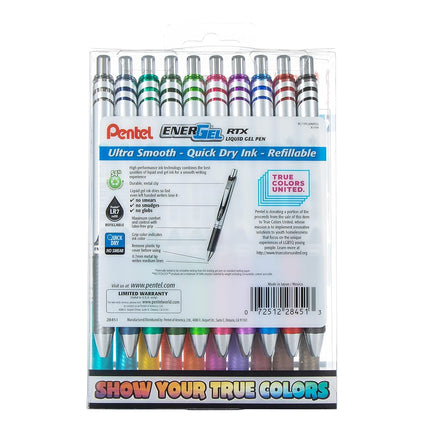 Pentel EnerGel RTX True Colors United (0.7mm) Medium Line, Assorted Ink, 20 Pack Box