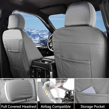 Truckiipa Customizado para Fundas de Asiento Dodge Ram Juego Completo de Cuero Cobertura Total Protector de Asiento de Camioneta Cojín Apto para Dodge Ram 1500 2009-2018, Ram 2500 3500 Crew Mega Cab 2010-2023, Juego Completo, Gris