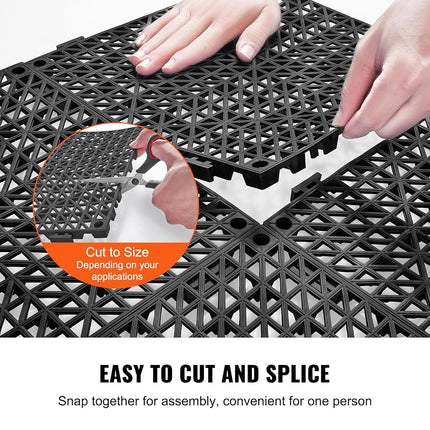 VEVOR Modular Interlocking Cushion, 12 Pack 30 x 30 cm Splicing Drainage Mats, PVC Interlocking Drainage Floor Tiles, Non-Slip Drainage Holes for Restroom, Bathroom, Kitchen, Pool, Wet Area, Black