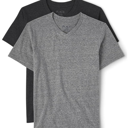 The Children's Place Boys Basic Short Sleeve Tee, Black/Grey 2-Pack, Large