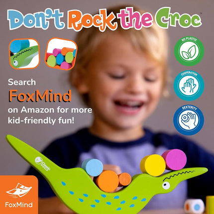 FoxMind Games : Don't Rock The Croc, Stacking and Balancing Building Blocks Kids Board Games for 3 Year Olds and up, Toddler Games, Gifts for 3 year Olds Boys and Girls