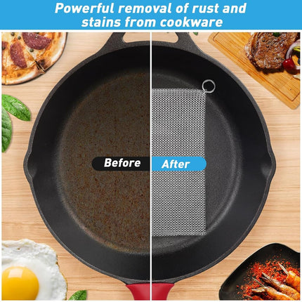 Cast Iron Scrubber, 316L Stainless Steel Fine Mesh Scraper, Upgraded 3.8mm Chainmail Scrubber, for Pre-Seasoned Pot Dutch Oven Waffle Maker Cast Iron Skillet Pan Glass Container (18''x18'')