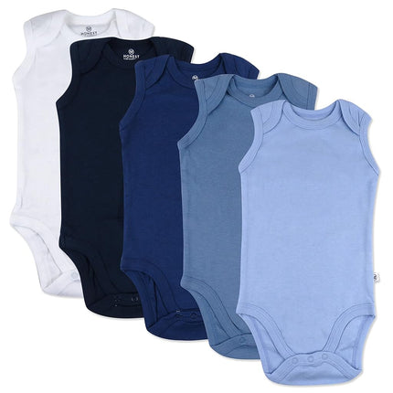 HonestBaby Lot de combinaisons sans manches et caracos une pièce 100 % coton biologique pour bébés garçons, filles, unisexes, Ombre Blues, 0-3 mois