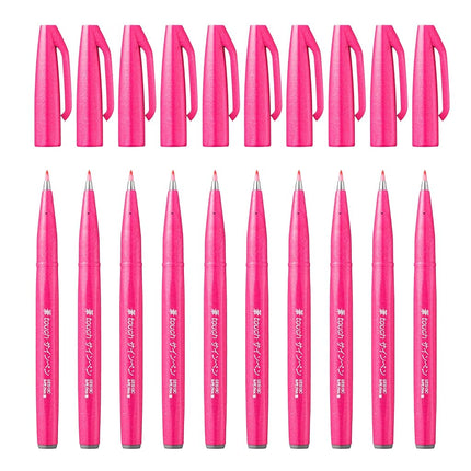 Pentel Brush Sign Pen - Pink (Pack of 10), SES15C-