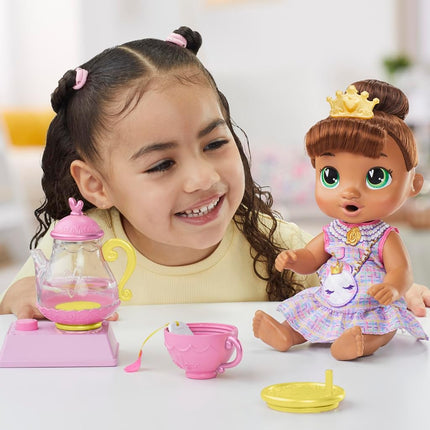 Baby Alive Bubbly Tea Party Sophia Sparkle Doll with Teapot Accessories, Brown Hair, 11 Inches, Toy for 3 Year Old Girls and Boys & Up