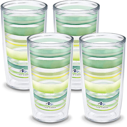 Vaso térmico aislado de doble pared Tervis Yao Cheng Green Crystal fabricado en EE. UU., mantiene las bebidas frías y calientes, 4 unidades de 473 ml, a rayas verdes y azules