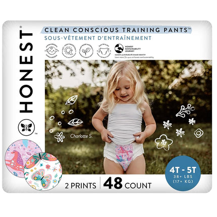 The Honest Company Calzoncitos de entrenamiento Clean Conscious para pieles sensibles | Hipoalergénicos, sin fragancia | Magical Moments + Butterfly Kisses | Talla 4T/5T (más de 17 kg), 48 unidades