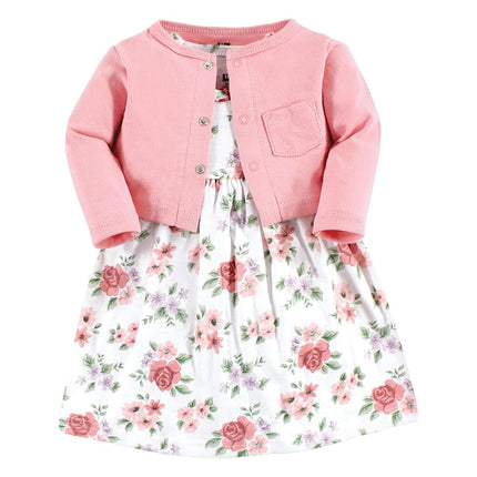 Hudson Baby Baby Girls' Cotton Dress and Cardigan Set, Vintage Floral, 3-6 Months