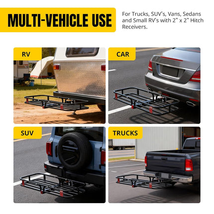 MaxxHaul 70107 53" x 19-1/2" Hitch Cargo Carrier - Trailer Mount Steel with High Side Rails for RV's, Trucks, SUV's, Vans, Cars 2" Receiver 500-lb Load Capacity, Black