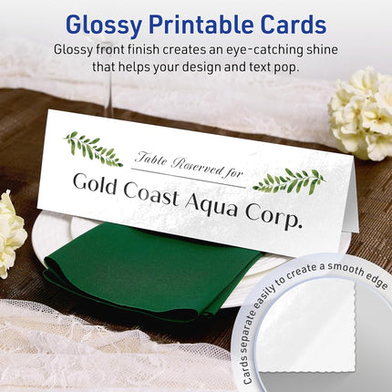 Avery Printable Rectangle Tent Cards, 3.5" x 11", Glossy White Cardstock, Laser/Inkjet, 25 Total, Great for Table Talkers, Promotional Signs, Instructional Signs, and More