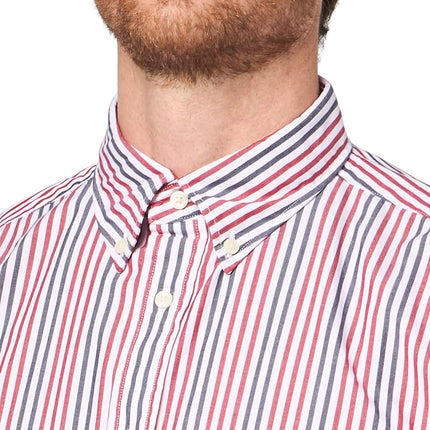 Tommy Hilfiger Short Sleeve Oxford Regular Fit, Men's Button Down Shirts, Medium Red/Multi, XS