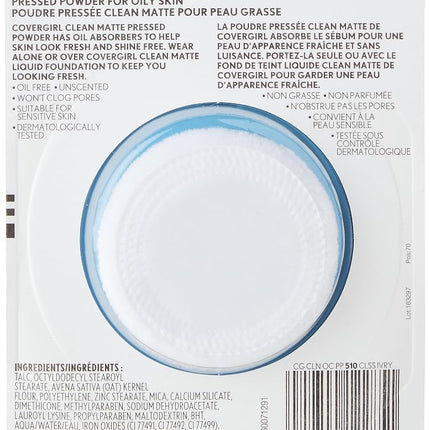 COVERGIRL Clean Matte Pressed Powder, 1 Container (0.35 Oz), Classic Ivory Warm Tone, Oil Control Face Powder, Fragrance Free (Packaging May Vary)