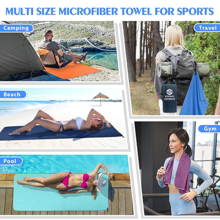 Microfiber Sport Travel Towel Set-(L -48"x28"+24"x12")-Quick Dry, Absorbent, Ultra Compact Towels-Fit for Beach Yoga Golf Gym Camping Backpacking Hiking+Hand Towel&Carry Pouch(L HPink)