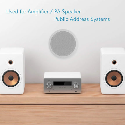 Pyle Ceiling and Wall Mount Speaker - 8” 2-Way 70V Audio Stereo Sound Subwoofer Sound with Dome Tweeter, 600 Watts, In-Wall & In-Ceiling Flush Mount for Home Surround System - Pyle PDIC83T (White)