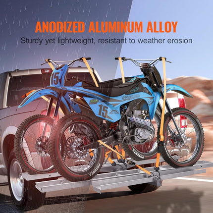 VEVOR Motorcycle Carrier, 2-Bike 272.15KGS Aluminum Motorcycle Carrier Hitch Mount, Loading Ramp, Scooter Dirt Bike Trailer Hauler, Ratchet Straps and Stabilizer, for Car, Truck with 2" Hitch Receiver