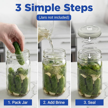 Ultimate Fermentation Kit to Make Probiotic Vegetables: Sauerkraut, Kimchi, Pickles w/FREE Digital Guide, 3 Fermenting Springs & Venting Lids for Easy Pickling in Wide Mouth Mason Jars (Not Included)