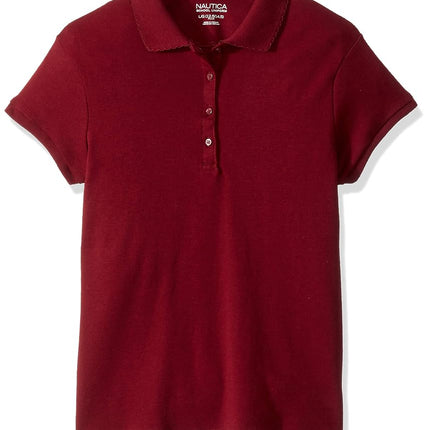 Nautica Girls' Short Sleeve Polo, Burgundy, X-Larg