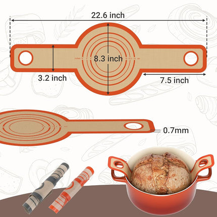 Tecfino 2 PCS Thicked Silicone Bread Slings for Dutch Oven, Reusable Sourdough Bread Sling with Long Handle, Non-Stick & Easy Clean Baking Mats, Heat Resistant Silicone Slings for Bread Baking