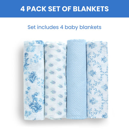 Delta Children 100% Cotton Muslin Baby Receiving Blankets for Girls and Boys � 47x47 Inches (Pack of 4), Blue Botanicals