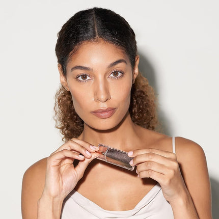 TWEEZERMAN Mini Tweezers with Leather Case (Slanted Tip for Eyebrow Plucking, Travel Size) Rose Gold