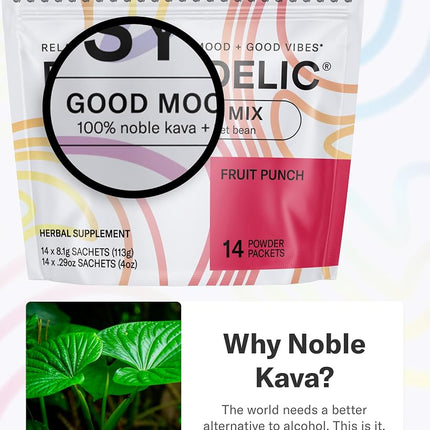 Psychedelic Water Good Mood Mix - Fruit Punch - Powder Packets - Calming Kava Drink Mix - Easy Open Single-Serving - Flavored Kava Powder - Mucuna Pruriens - Stevia - Adaptogen Drink Mix - 14 Stick